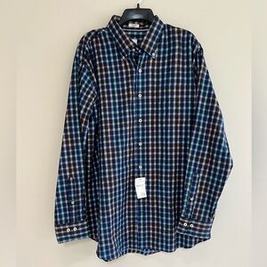 NWT Peter Millar Crown 100% Soft Cotton Button Down Navy Plaid Shirt, XL